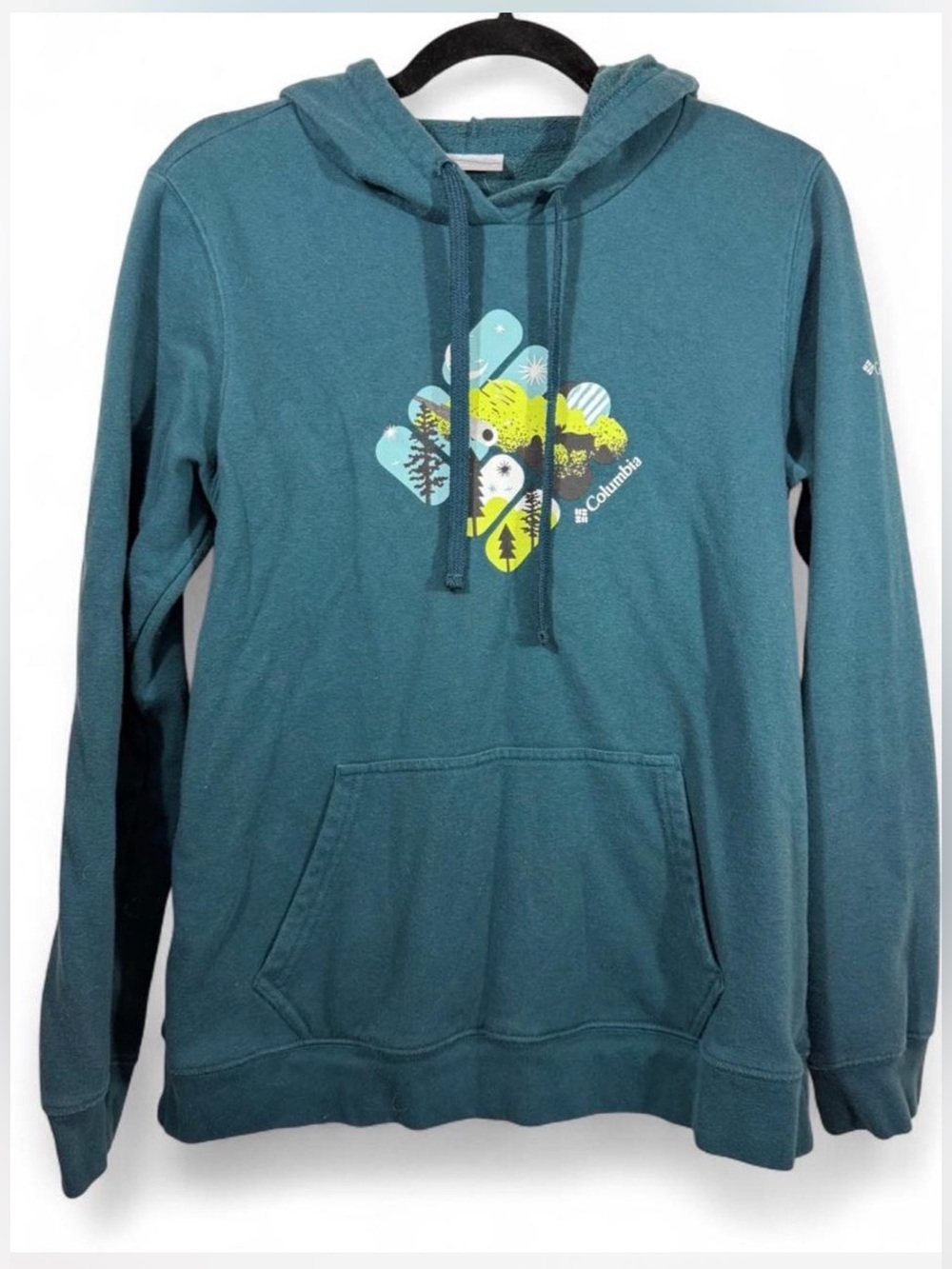 Columbia Women’s Medium Teal Graphic Pullover Hoodie Outdoor Sweatshirt
